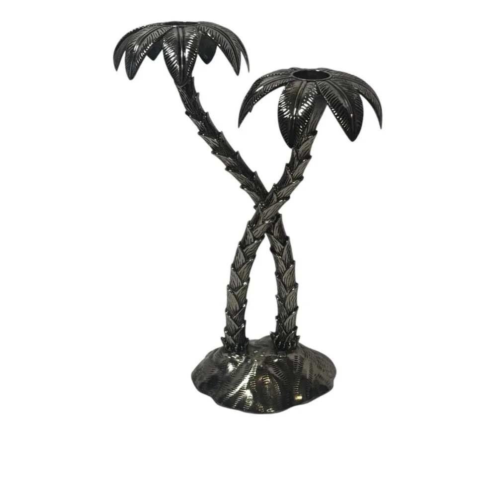 VTG Godinger Silver Plate Double Palm Tree Candlestick Hollywood Regency